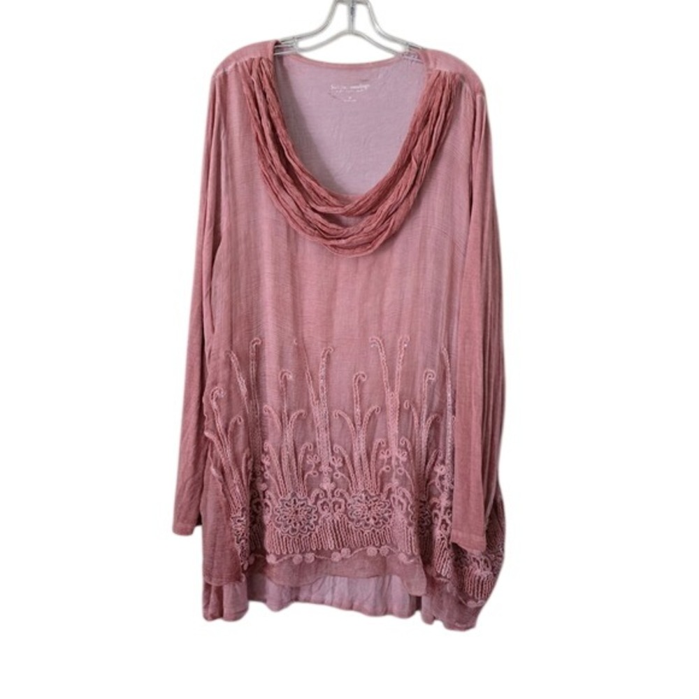 Soft Surroundings 100% Silk Embroidered Sequin Tunic Top Pink Size 3X Bohemian